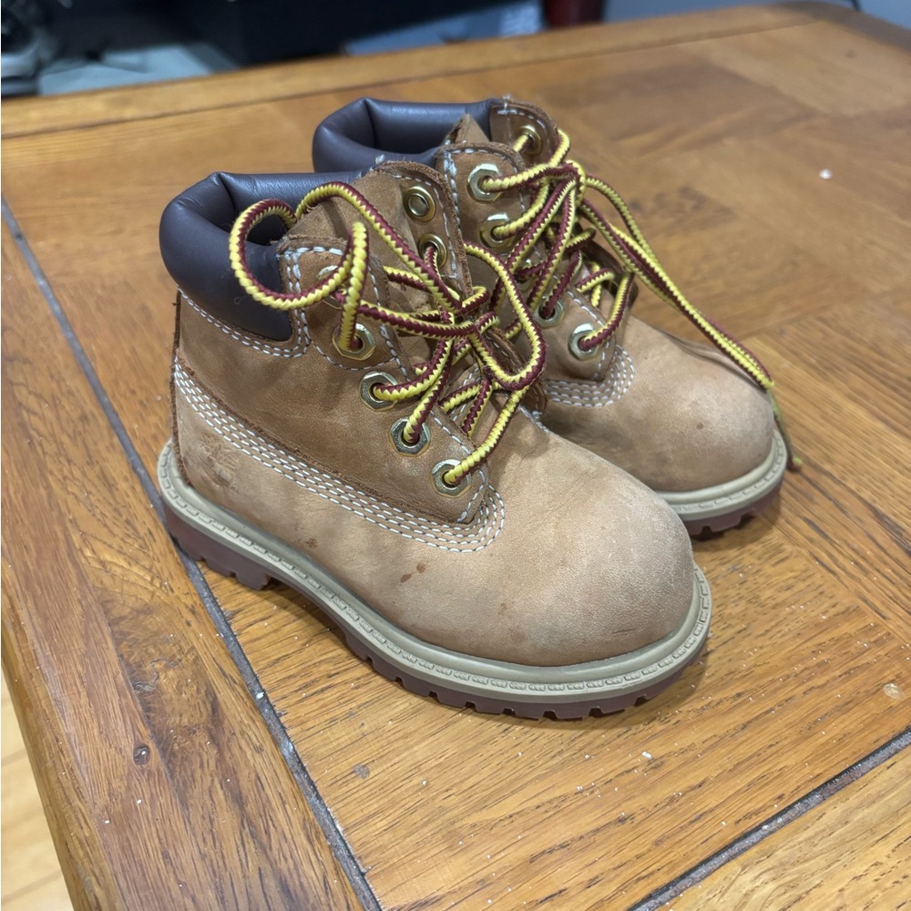 Timberland Tan Kids Boots with Yellow Laces